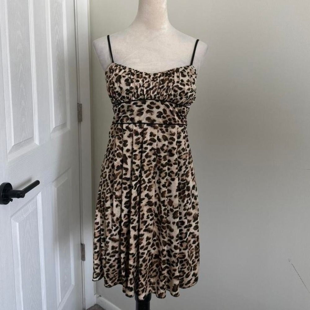 Y2K Brown and black leopard print dress with spaghetti straps and tie bac